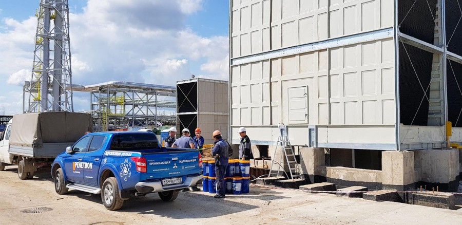 Specialists at Penetron St. Petersburg monitored the application of the Penetron crystalline products to the reinforced concrete structure of the cooling tower.