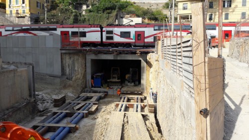 PENETRON ADMIX is added to the box-shaped concrete tunnel elements, which are then pushed into place underneath the Ventimiglia station railway tracks.